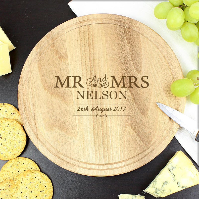 Personalised Memento Personalised Mr & Mrs Round Chopping Board