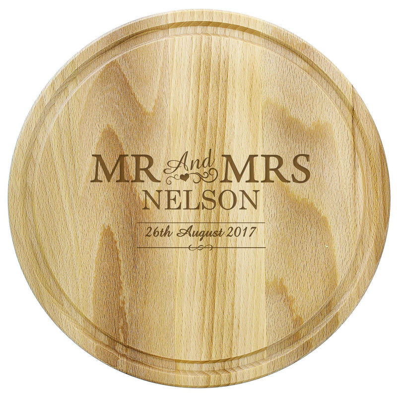 Personalised Memento Personalised Mr & Mrs Round Chopping Board