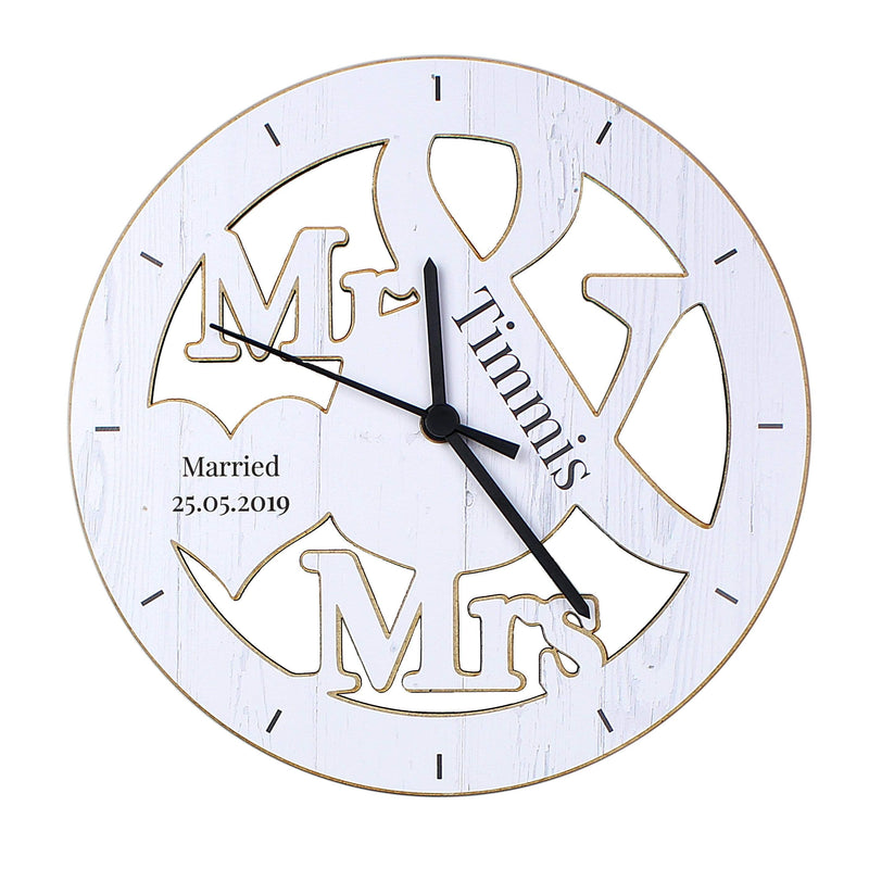Personalised Memento Wooden Personalised Mr & Mrs Shape Wooden Clock
