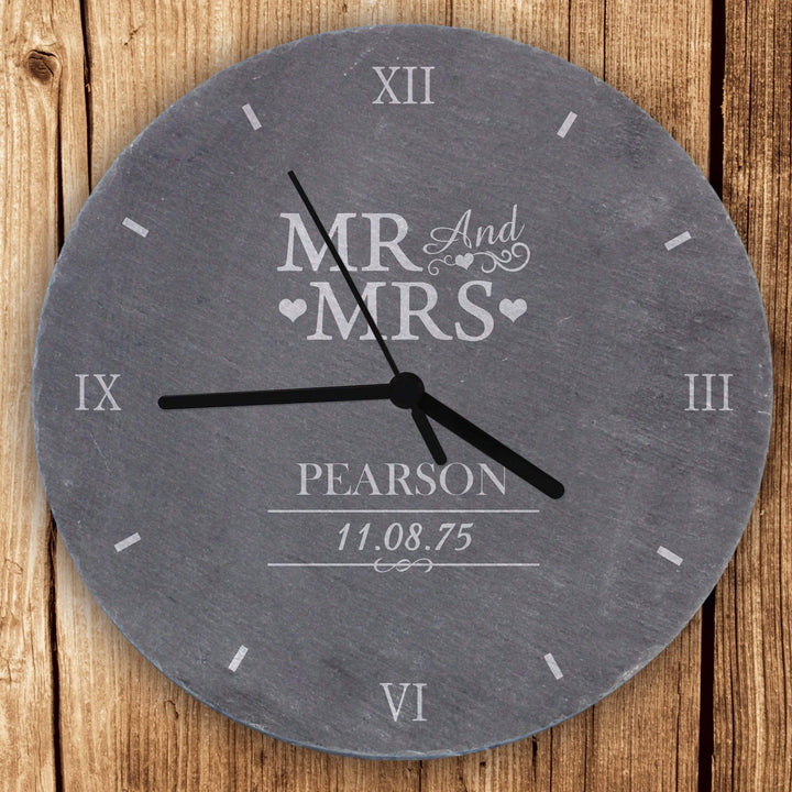 Personalised Memento Clocks &amp; Watches Personalised Mr &amp; Mrs Slate Clock