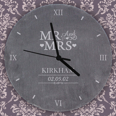 Personalised Memento Clocks & Watches Personalised Mr & Mrs Slate Clock