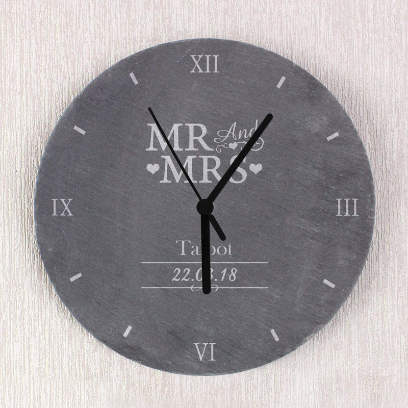 Personalised Memento Clocks & Watches Personalised Mr & Mrs Slate Clock