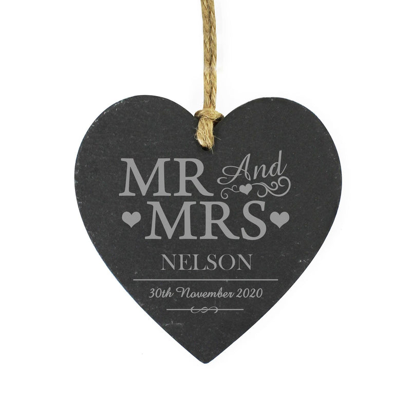 Personalised Memento Personalised Mr & Mrs Slate Heart Decoration