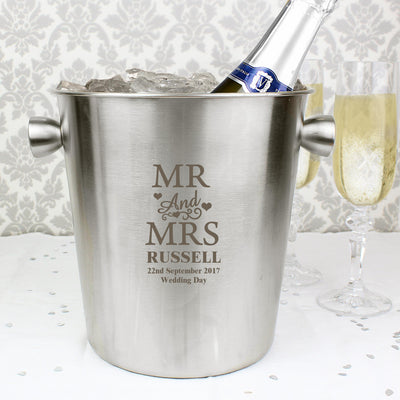 Personalised Memento Personalised Mr & Mrs Stainless Steel Ice Bucket