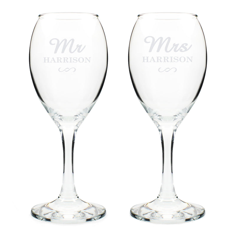 Personalised Memento Glasses & Barware Personalised Mr & Mrs Wine Glass Set