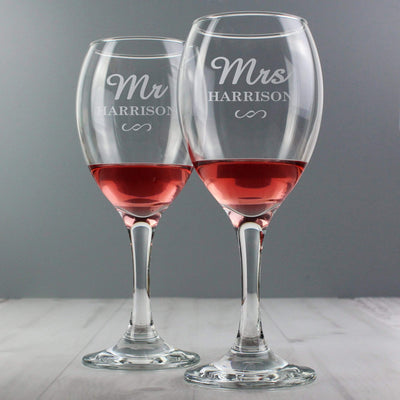 Personalised Memento Glasses & Barware Personalised Mr & Mrs Wine Glass Set