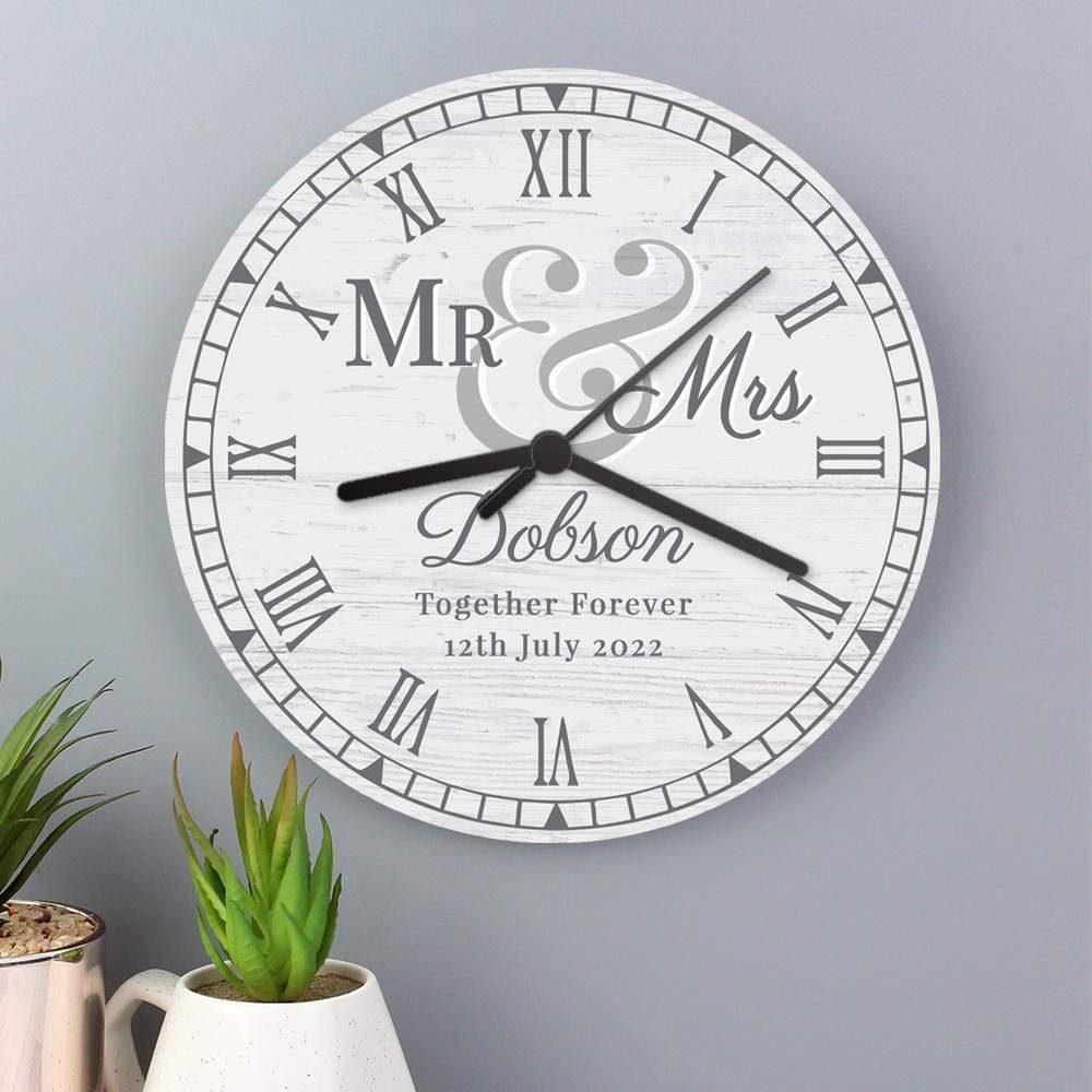 Personalised Memento Personalised Mr &amp; Mrs Wooden Clock