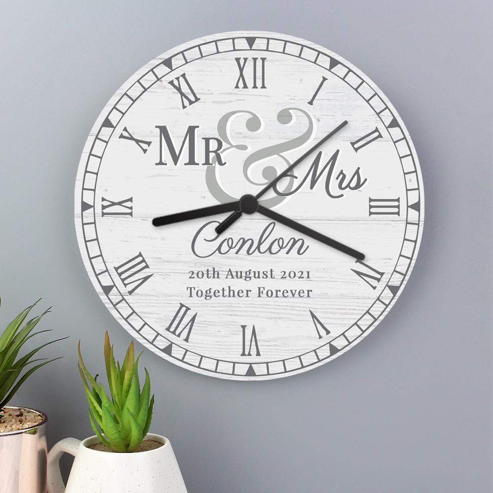 Personalised Memento Personalised Mr &amp; Mrs Wooden Clock
