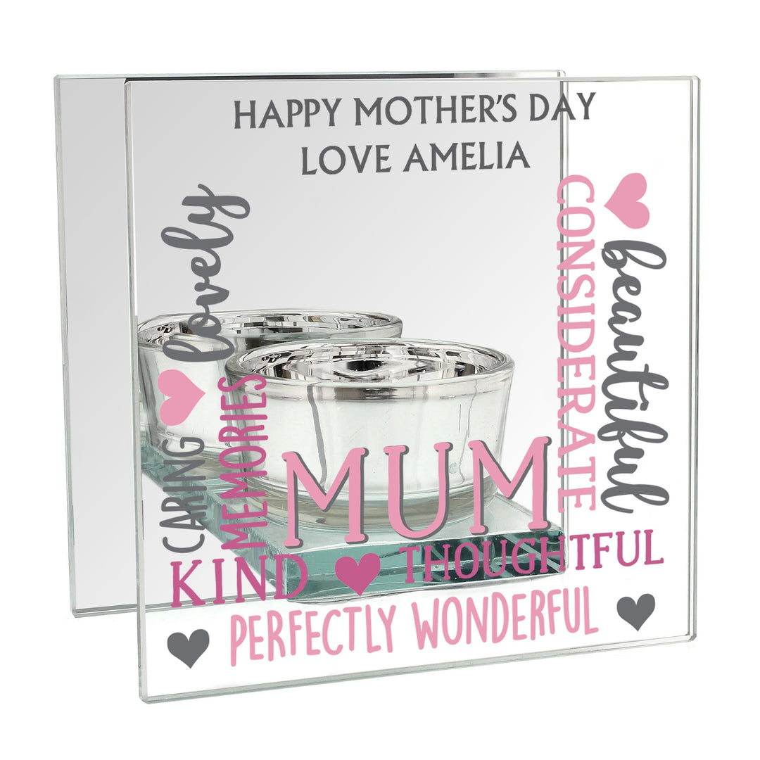Personalised Memento Candles &amp; Reed Diffusers Personalised Mum Mirrored Glass Tea Light Holder