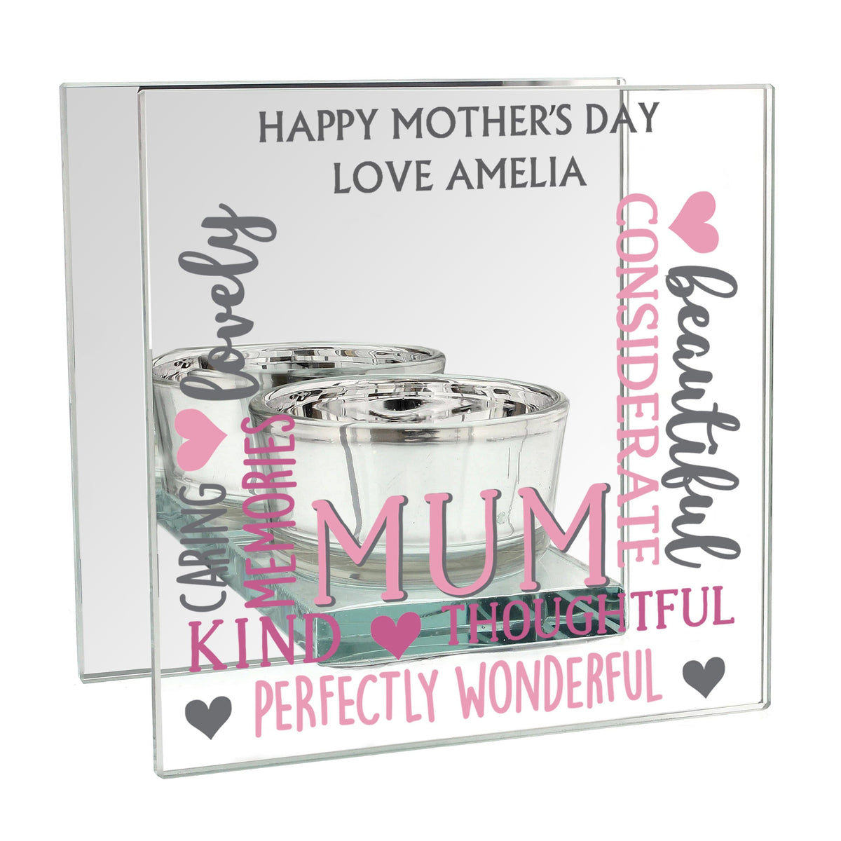 Personalised Memento Candles & Reed Diffusers Personalised Mum Mirrored Glass Tea Light Holder