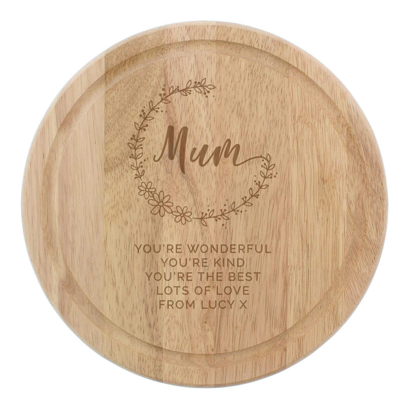 Personalised Memento Personalised Mum Round Wooden Chopping Heart