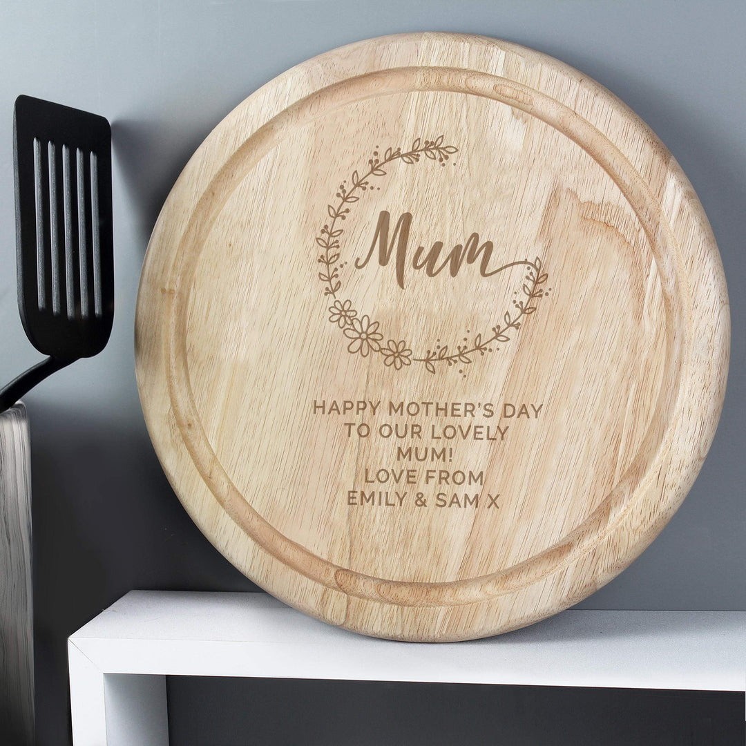 Personalised Memento Personalised Mum Round Wooden Chopping Heart