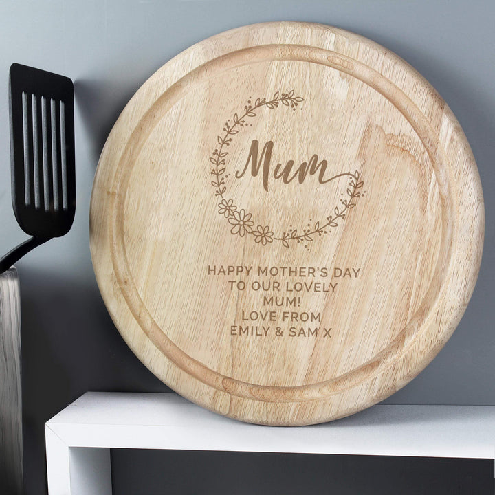 Personalised Memento Personalised Mum Round Wooden Chopping Heart