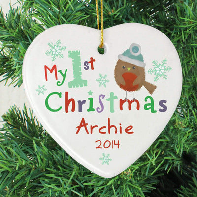 Personalised Memento Hanging Decorations & Signs Personalised My 1st Christmas Ceramic Heart