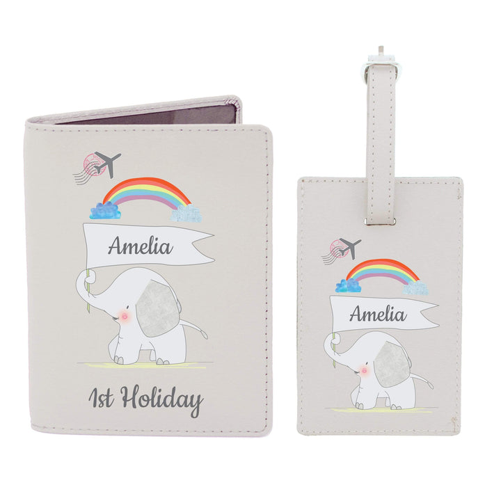 Personalised Memento Leather Personalised My 1st Cream Passport Holder &amp; Luggage Tag Set