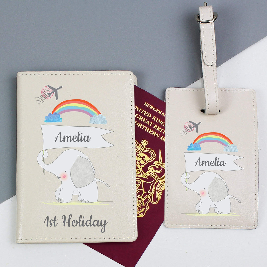 Personalised Memento Leather Personalised My 1st Cream Passport Holder &amp; Luggage Tag Set