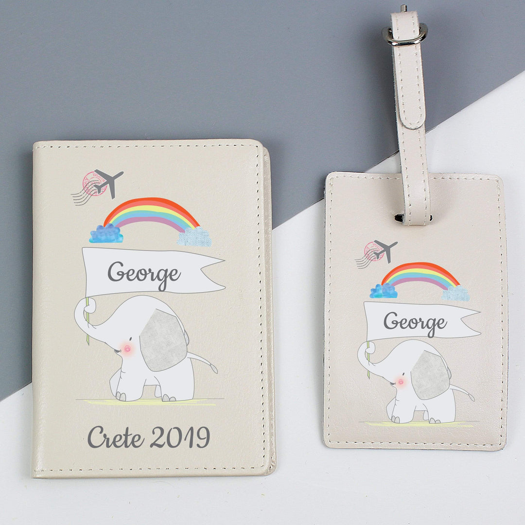 Personalised Memento Leather Personalised My 1st Cream Passport Holder &amp; Luggage Tag Set