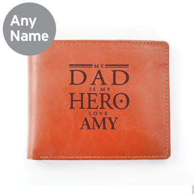 Personalised Memento Leather Personalised My Dad is My Hero Tan Leather Wallet