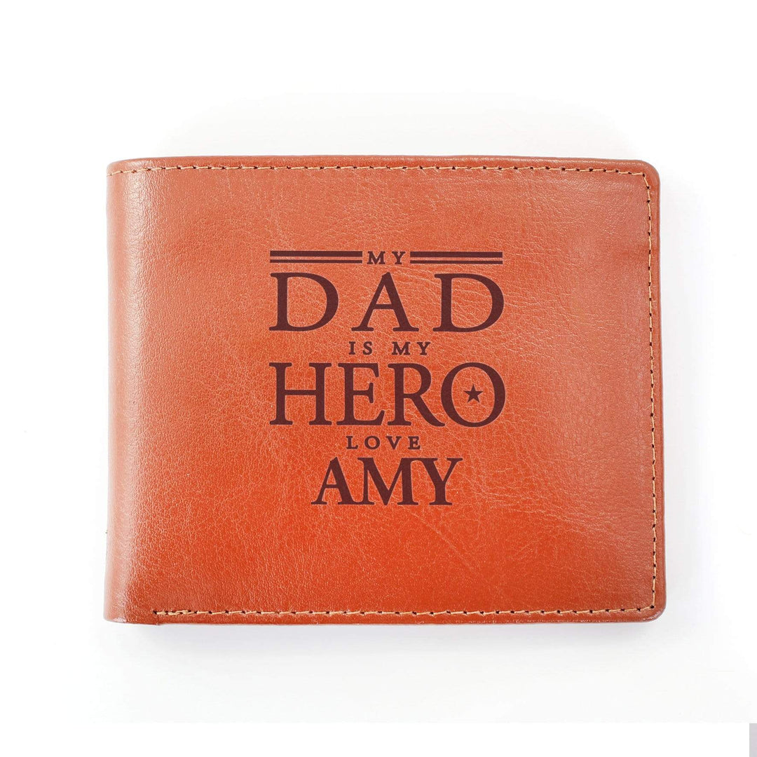 Personalised Memento Leather Personalised My Dad is My Hero Tan Leather Wallet
