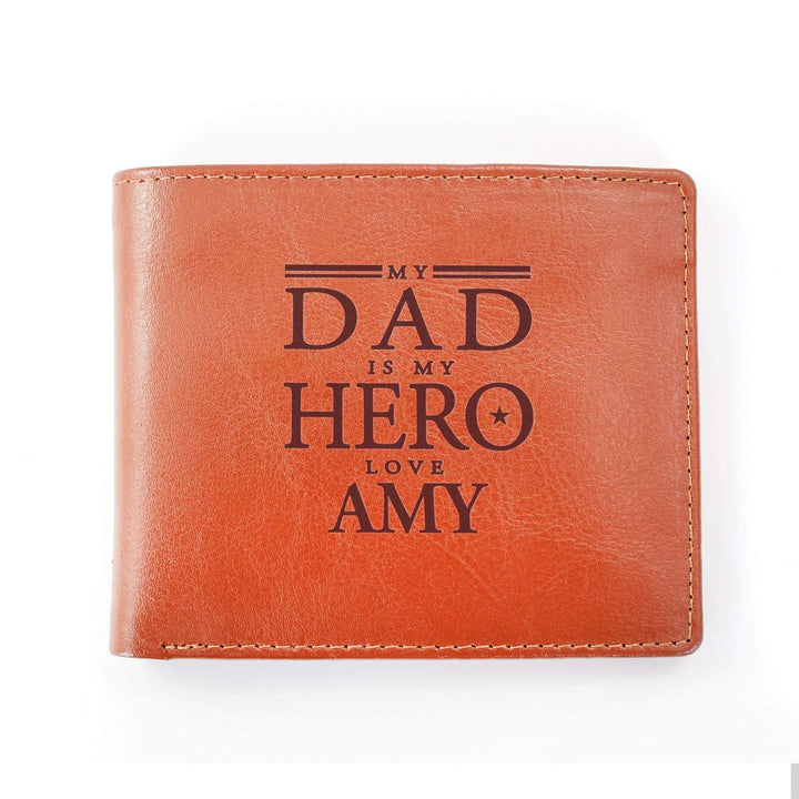 Personalised Memento Leather Personalised My Dad is My Hero Tan Leather Wallet