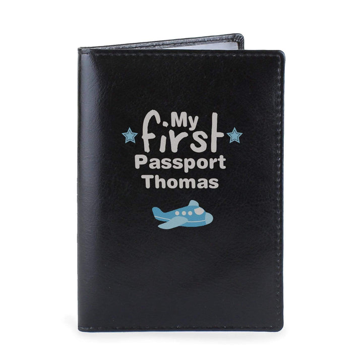 Personalised Memento Leather Personalised My First Black Passport Holder