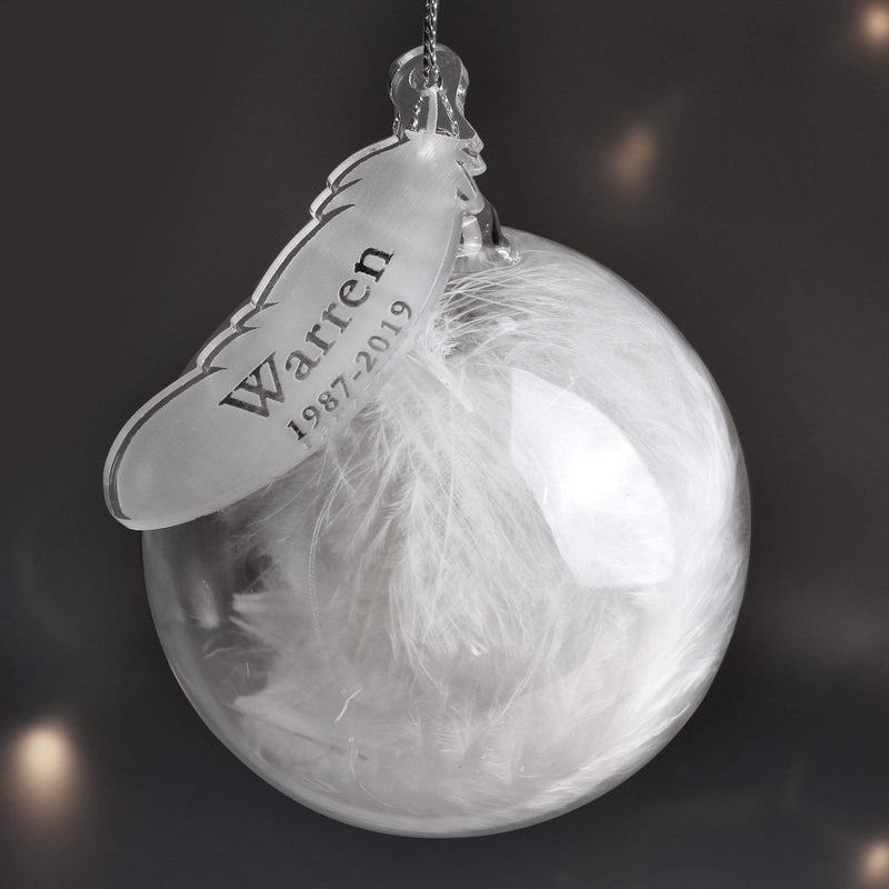 Personalised Memento Hanging Decorations & Signs Personalised Name & Date Feather Glass Bauble