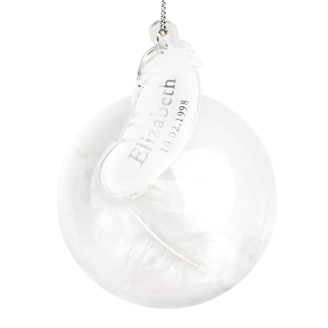 Personalised Memento Hanging Decorations &amp; Signs Personalised Name &amp; Date Feather Glass Bauble