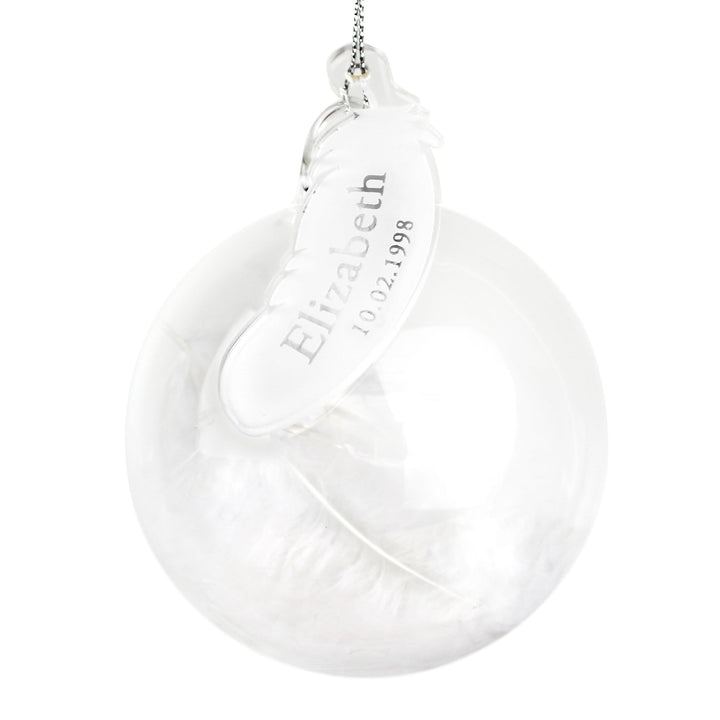 Personalised Memento Hanging Decorations &amp; Signs Personalised Name &amp; Date Feather Glass Bauble