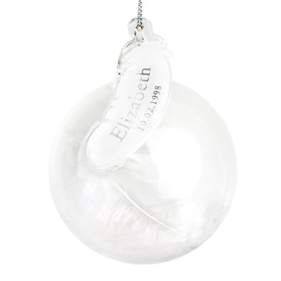 Personalised Memento Hanging Decorations & Signs Personalised Name & Date Feather Glass Bauble