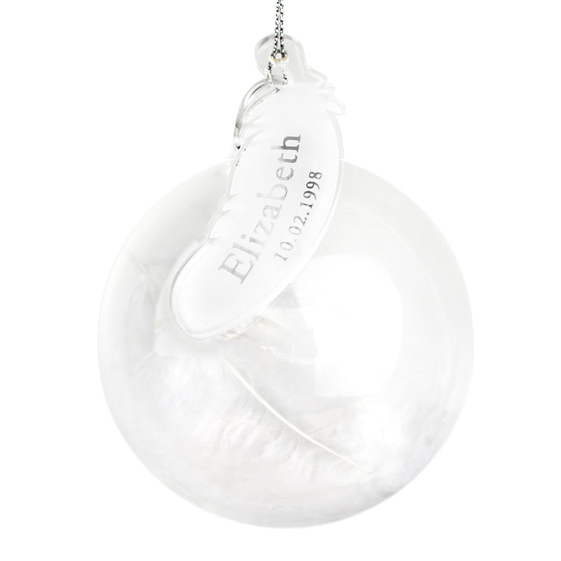 Personalised Memento Hanging Decorations & Signs Personalised Name & Date Feather Glass Bauble