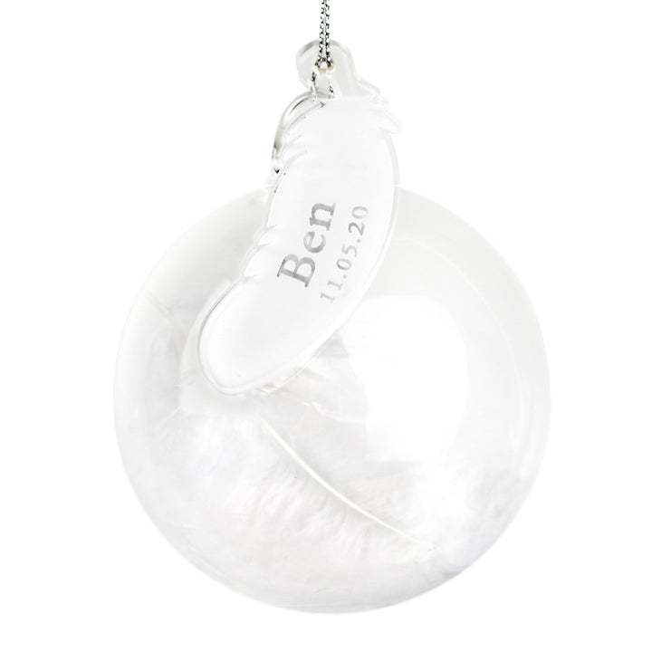 Personalised Memento Hanging Decorations &amp; Signs Personalised Name &amp; Date Feather Glass Bauble