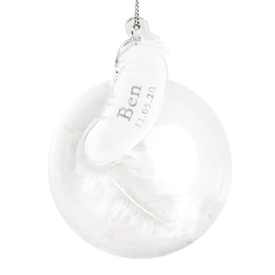 Personalised Memento Hanging Decorations & Signs Personalised Name & Date Feather Glass Bauble