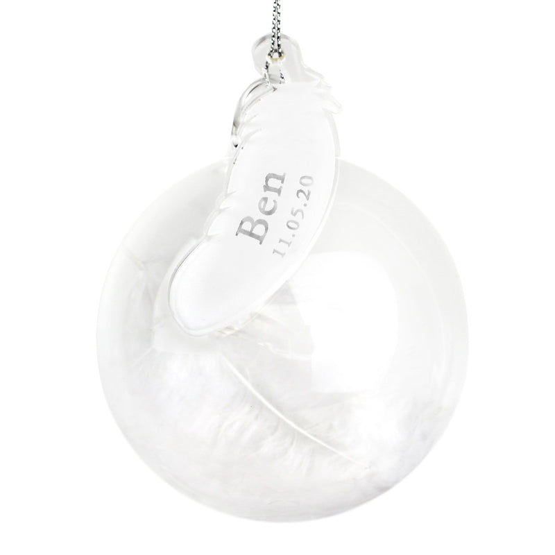 Personalised Memento Hanging Decorations & Signs Personalised Name & Date Feather Glass Bauble