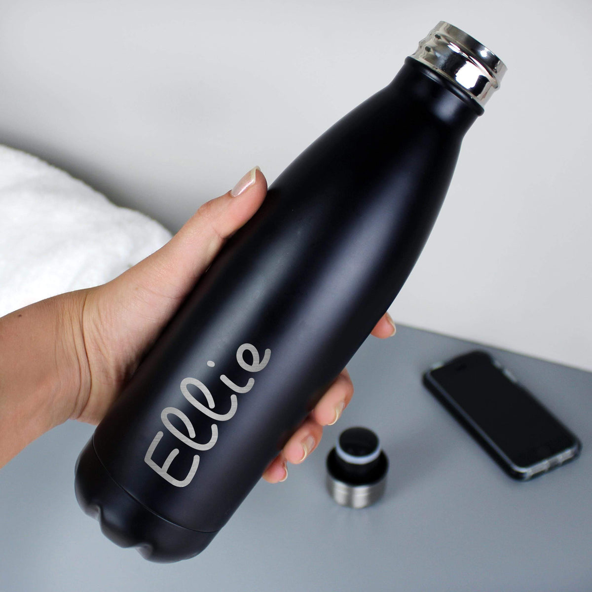 Personalised Memento Personalised Name Only Island Black Metal Insulated Drinks Bottle