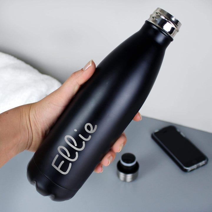 Personalised Memento Personalised Name Only Island Black Metal Insulated Drinks Bottle