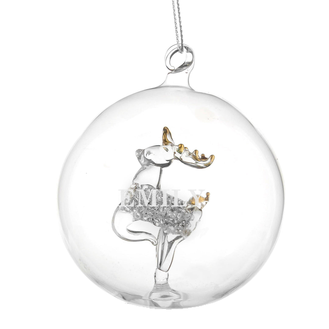 Personalised Memento Christmas Decorations Personalised Name Only Reindeer Glass Bauble