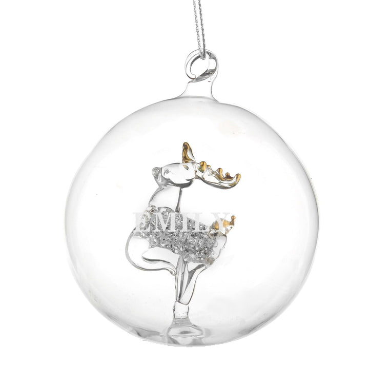 Personalised Memento Christmas Decorations Personalised Name Only Reindeer Glass Bauble