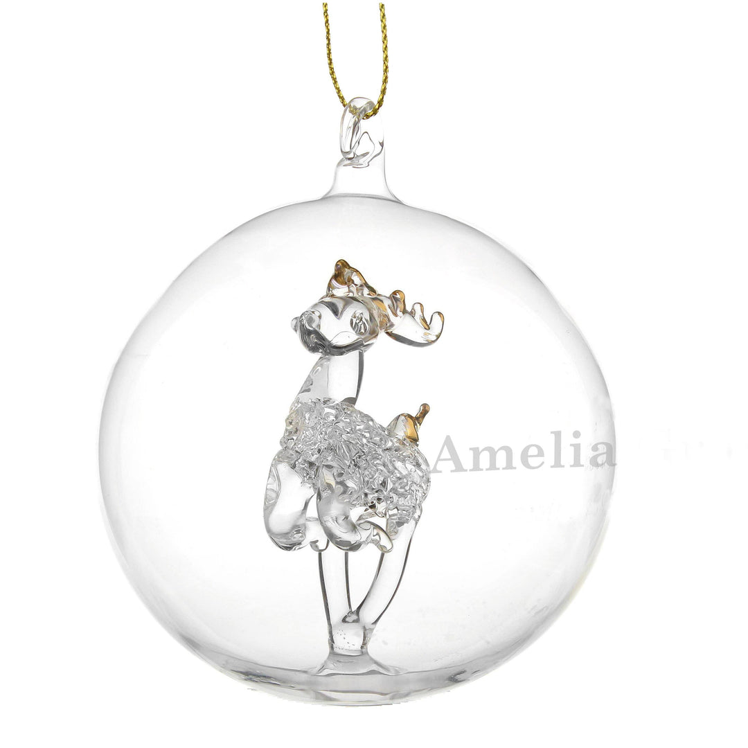 Personalised Memento Christmas Decorations Personalised Name Only Reindeer Glass Bauble