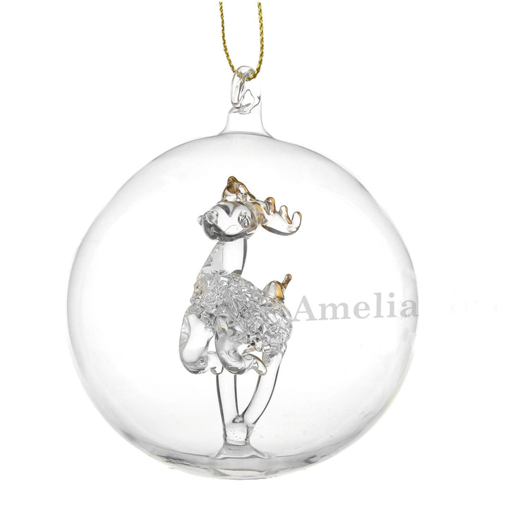 Personalised Memento Christmas Decorations Personalised Name Only Reindeer Glass Bauble