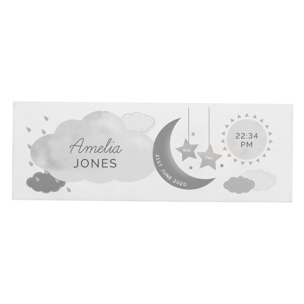 Personalised Memento Wooden Personalised New Baby Moon & Stars Wooden Block Nursery Sign