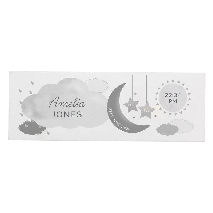 Personalised Memento Wooden Personalised New Baby Moon &amp; Stars Wooden Block Nursery Sign