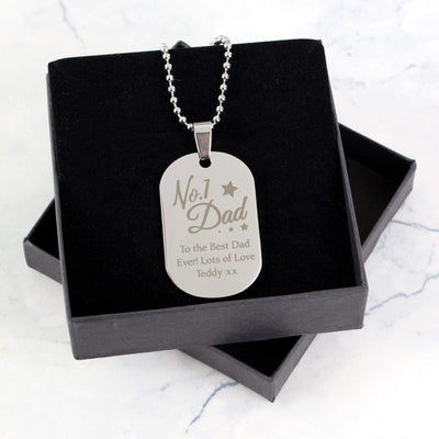 Personalised Memento Jewellery Personalised No.1 Dad Stainless Steel Dog Tag Necklace