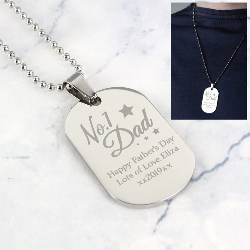Personalised Memento Jewellery Personalised No.1 Dad Stainless Steel Dog Tag Necklace