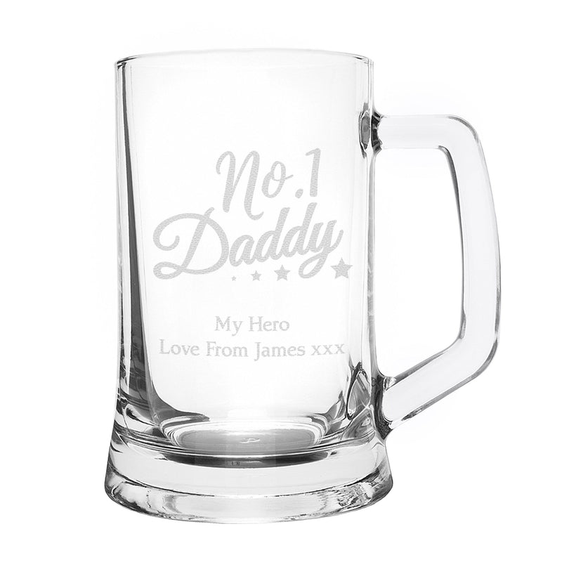Personalised Memento Glasses & Barware Personalised No.1 Daddy Glass Pint Stern Tankard