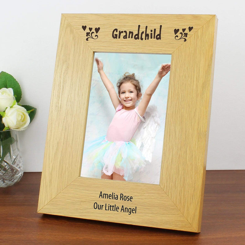 Personalised Memento Wooden Personalised Oak Finish 4x6 Grandchild Photo Frame