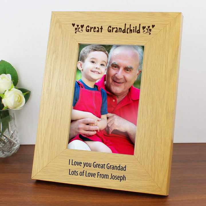 Personalised Memento Wooden Personalised Oak Finish 4x6 Great Grandchild Photo Frame