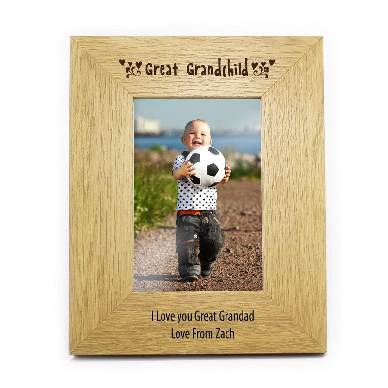 Personalised Memento Wooden Personalised Oak Finish 4x6 Great Grandchild Photo Frame