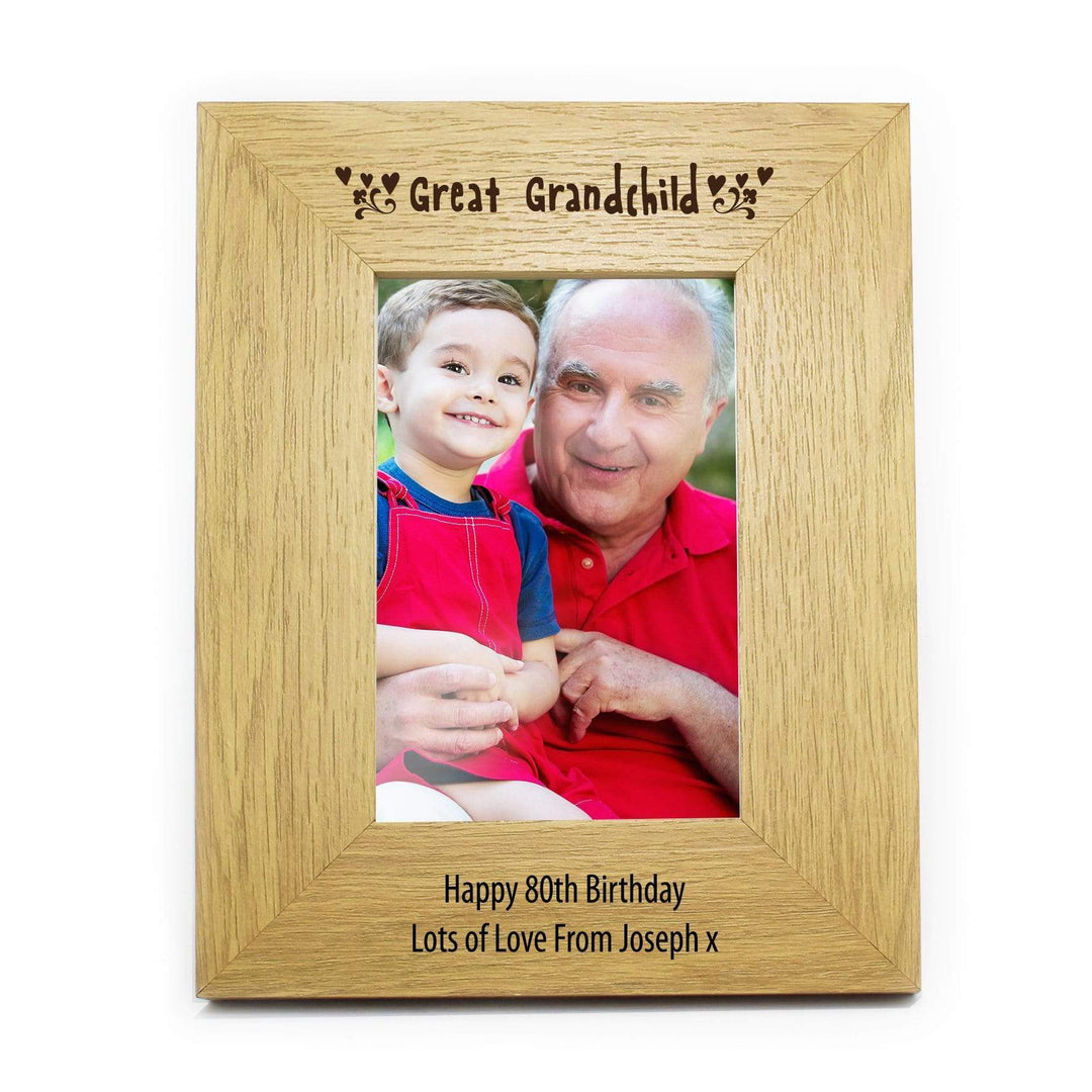Personalised Memento Wooden Personalised Oak Finish 4x6 Great Grandchild Photo Frame