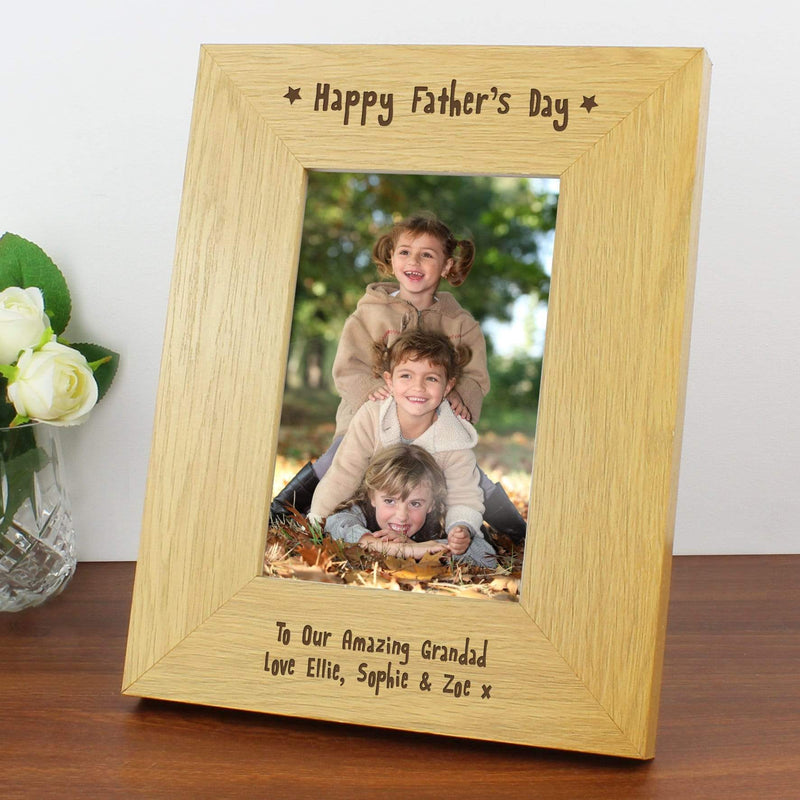 Personalised Memento Wooden Personalised Oak Finish 4x6 Happy Fathers Day Photo Frame