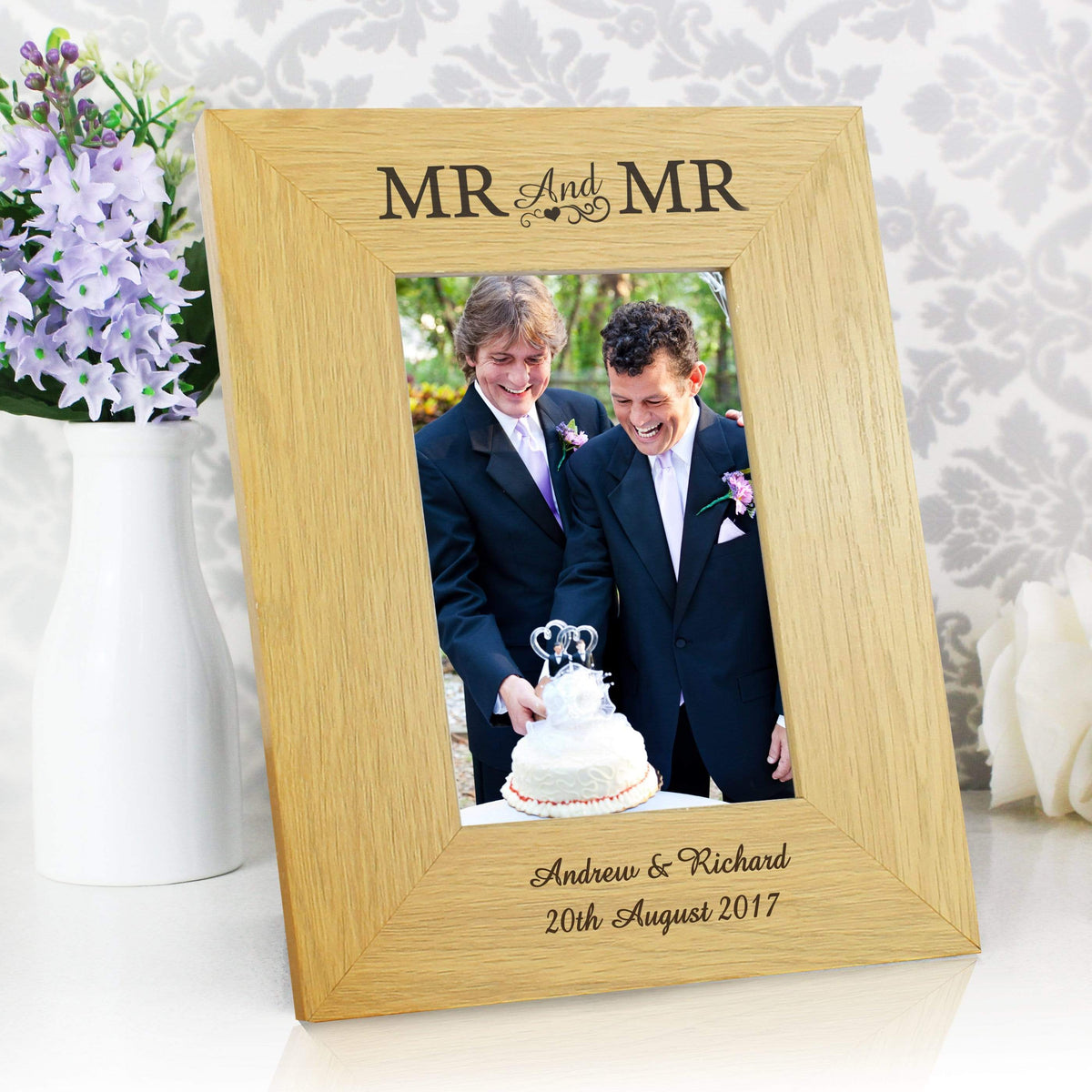 Personalised Memento Wooden Personalised Oak Finish 4x6 Mr & Mr Photo Frame